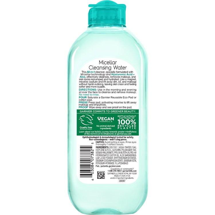 Back view of Cleansing Water With Hyaluronic Acid + Aloe, All Skin Types